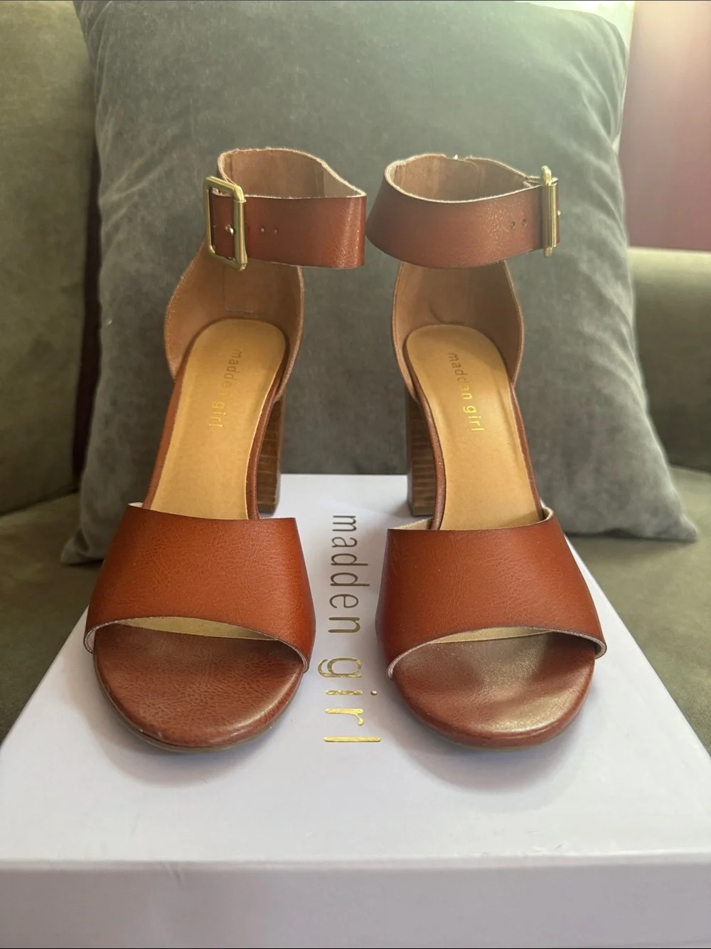 Madden Girl Cognac Block Heel Sandals